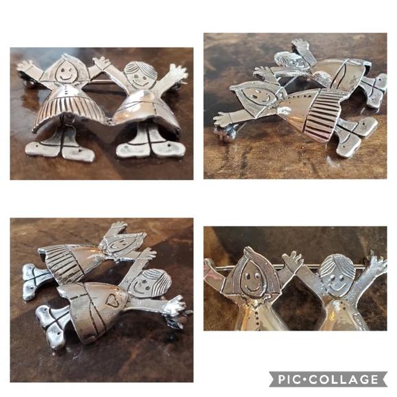 Vintage SOLID Sterling Silver (Best Friends/Sisters) Brooch - Picture 2 of 5